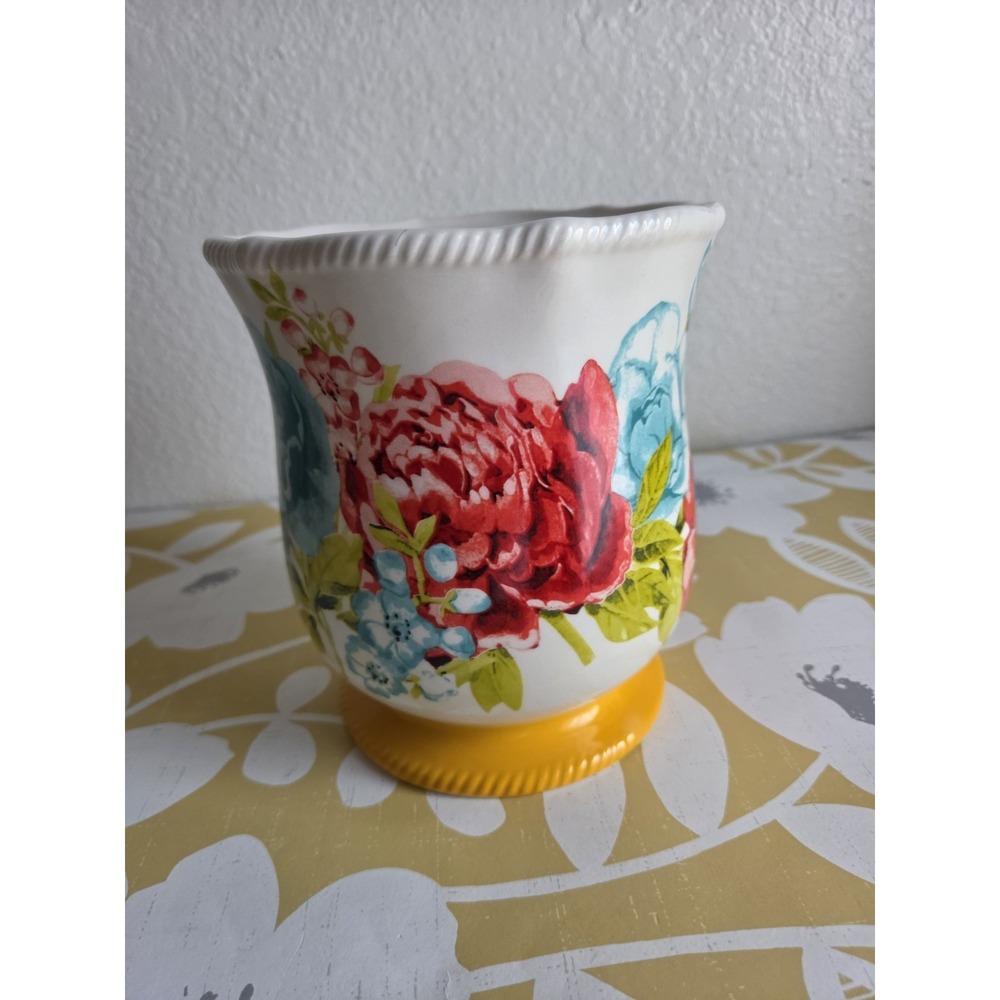 Pioneer Women Stoneware  Pot Jar Floral Utinsel Holder Planter Small Rust Stain